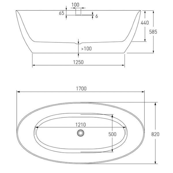 Ванна акрилова VOLLE 170x82 12-22-810М із сифоном 68863 фото