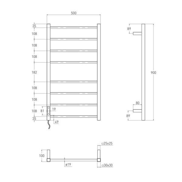 Сушарка для рушників електрична VOLLE CUADRO 500x900 9234.000104, чорний 80420 фото